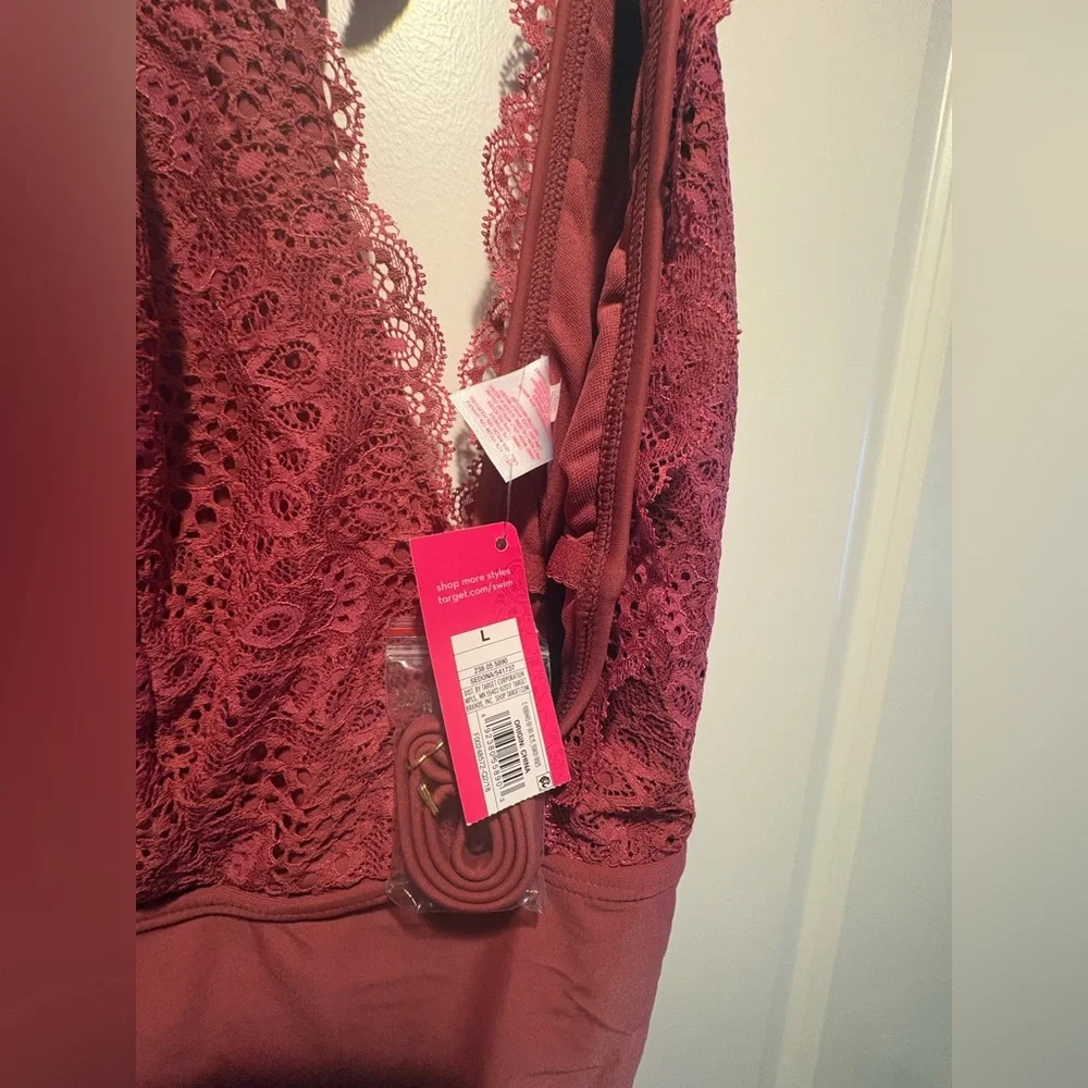 NWT Xhilaration Halter Tie Dusty Rose One Piece Lace Top